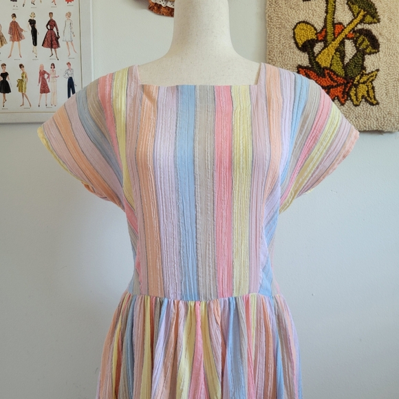 80s Vintage Pastel Rainbow Dress - Picture 2 of 6
